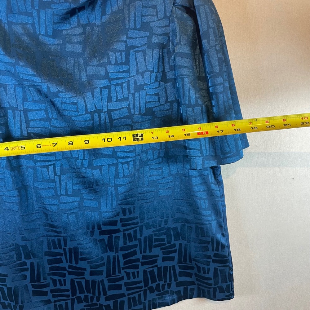 Calvin Klein Teal Blue Geometric Jacquard Short Sleeve Blouse High Neck Top - Picture 5 of 8